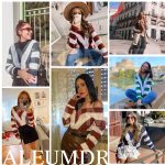 Aleumdr Women's Sweater Tops Lightweight Stripe Knit V Neck Long Sleeve Blue Jumper Tops 8 10 - Image 2