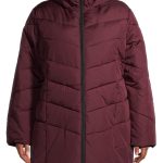 Big Chill Women's Plus Size Hooded Puffer Coat with Faux Sherpa Collar