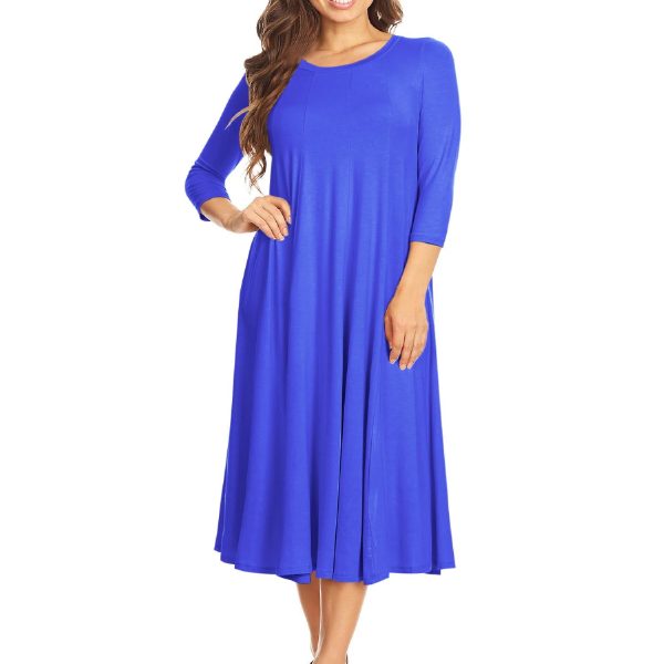 Women's Casual Basic Comfy 3/4 Sleeve Flare A-line Midi long maxi Dress