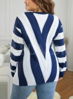 Aleumdr Women's Sweater Tops Lightweight Stripe Knit V Neck Long Sleeve Blue Jumper Tops 8 10 - Image 6